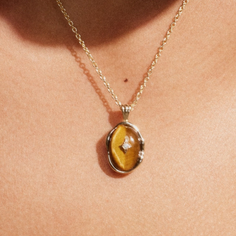 Natural Tiger Eye S925 Heavy Gold Plating Necklace - Star Design • Versatile for Spring & Summer