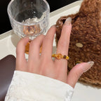 Natural Tiger Eye Stone Ring for Wealth Transfer and Crystal Bead Ring