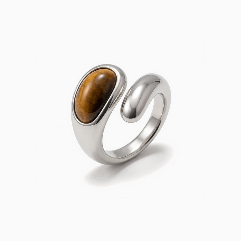 Natural Tiger Eye Stone Ring Serpentine Simple Opening Women's Ring