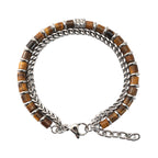 Bracelet Œil de tigre naturel « Dune de sable » — Chaîne cubaine minimaliste