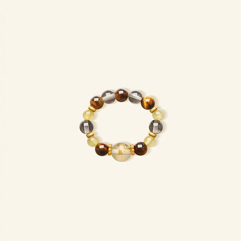 Natural Tiger Eye Stone Ring for Wealth Transfer and Crystal Bead Ring