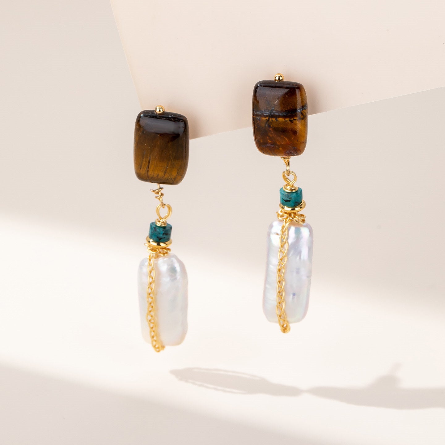 Baroque Pearl Natural Tiger Eye Earrings — Unique Style, Light Luxury & Premium