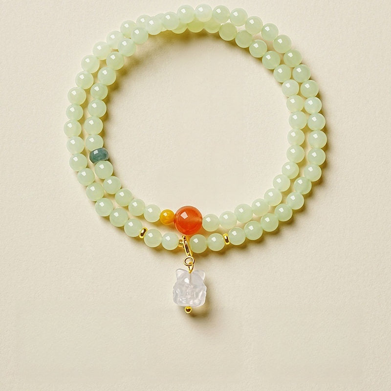 Spirit Fox Hetian Jade Bracelet - Protective Aura of Serenity and Good Fortune