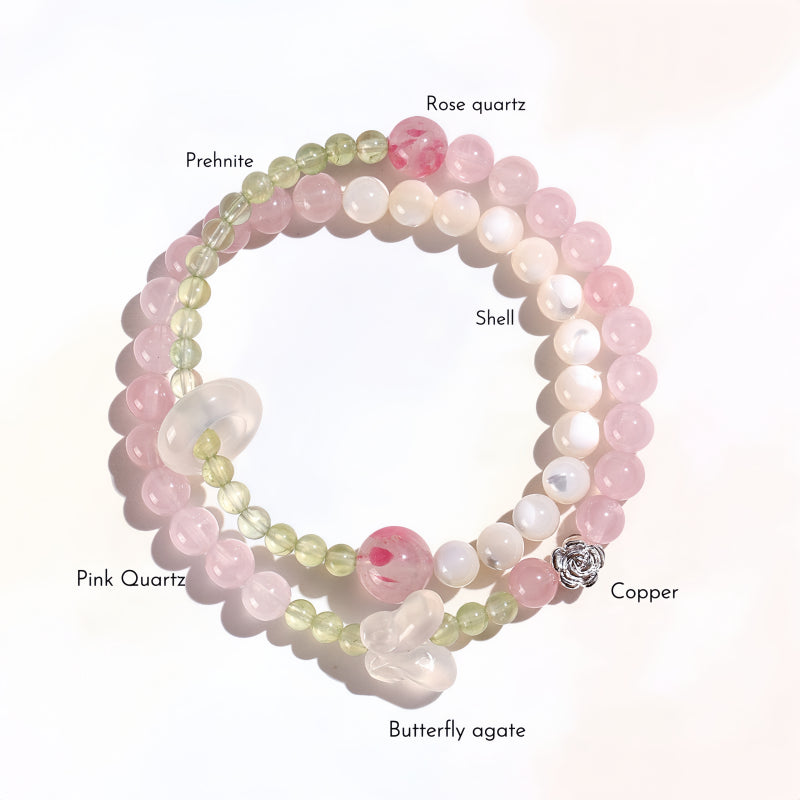 Natural Pink Crystal Grape Stone Double Loop Bracelet