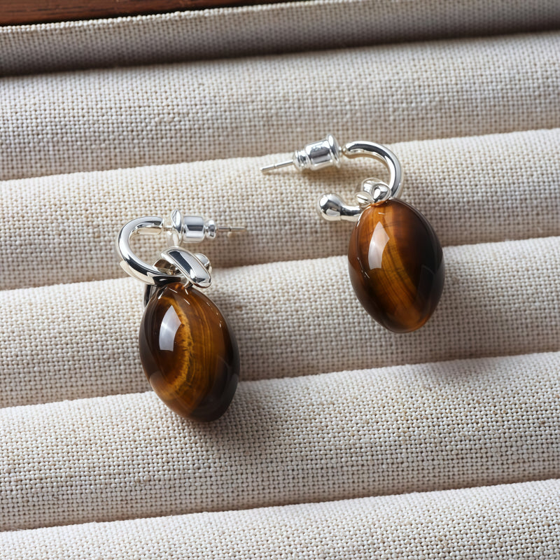 Earth‑Tone Tiger Eye Necklace&Earrings Jewelry Set - Dispels Negative Energy