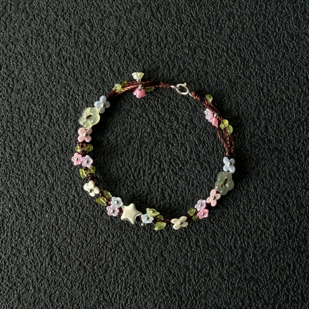 Silver Butterfly & Star Natural Peridot Hand Braided Bracelet - Growth & Abundance Energy