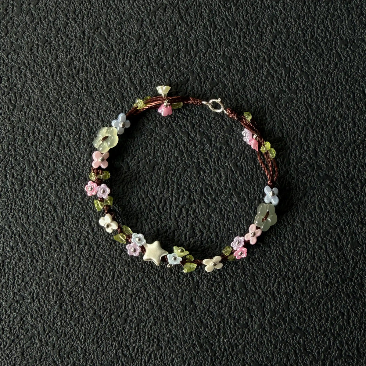 Silver Butterfly & Star Natural Peridot Hand Braided Bracelet - Growth & Abundance Energy