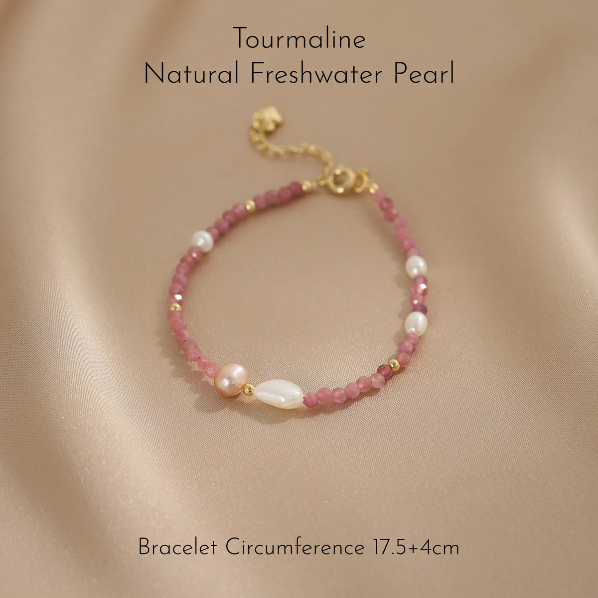 Soft Pink Tourmaline and Natural Pearl Bracelet - Peaceful and Optimistic Energy