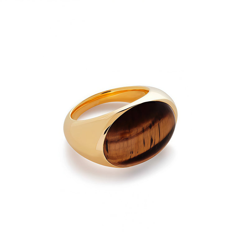 Natural Tiger Eye Stone Ring, Dome Retro Light Luxury Ring