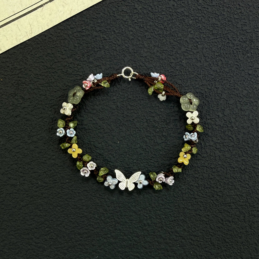 Silver Butterfly & Star Natural Peridot Hand Braided Bracelet - Growth & Abundance Energy