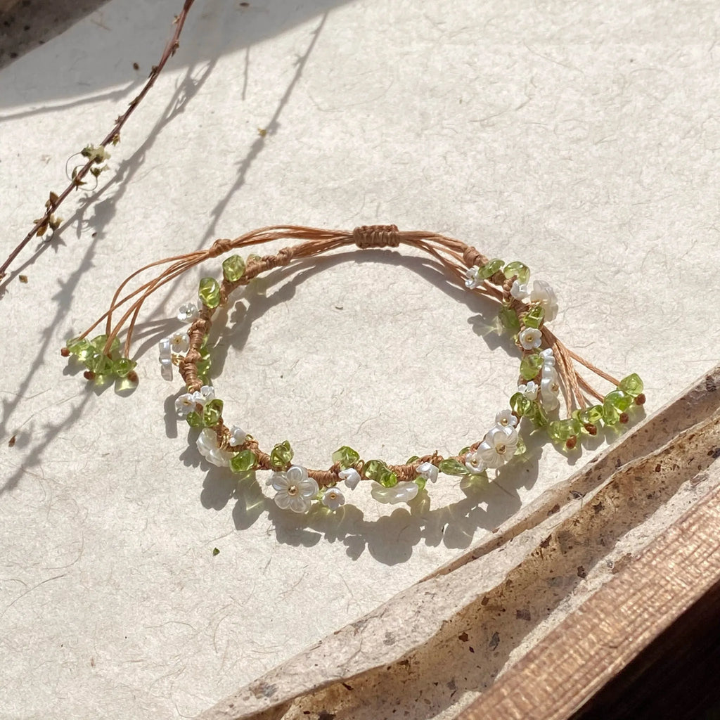 Natural Peridot Macrame Handwoven Bracelet - Positive Opportunities and Inner Peace