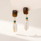 Boucles d'oreilles perles baroques et œil de tigre naturel — Style unique, luxe léger et qualité supérieure