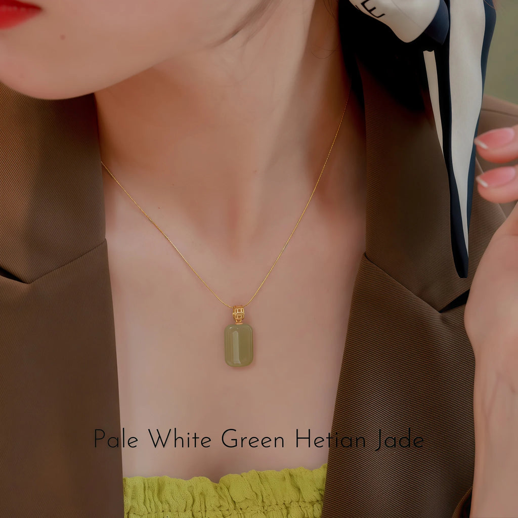 Gentle Natural Hetian Jade Plain Tablet Necklace - Peace & Serenity