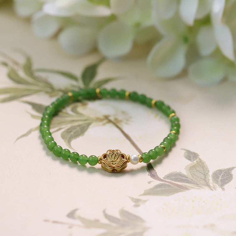 Bracelet en jade Hetian naturel Lotus Éclat Pur