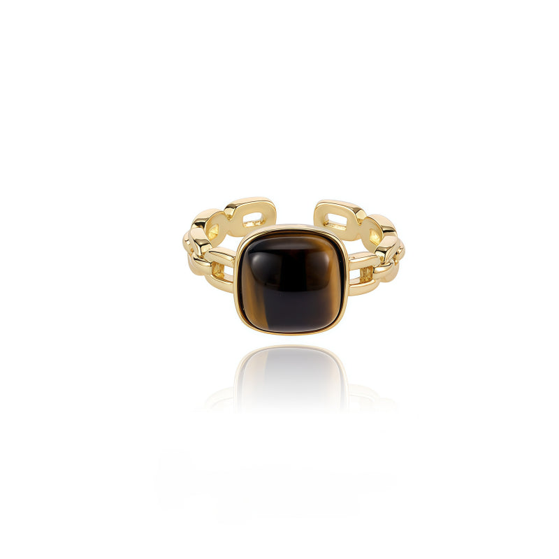 Bague en pierre naturelle Œil de Tigre, bague exquise pour l'index - La pierre du courage pour la réussite professionnelle