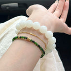 Kynam Agarwood and Nephrite Green Jade Layered Bracelet - Stay Grounded and Peaceful