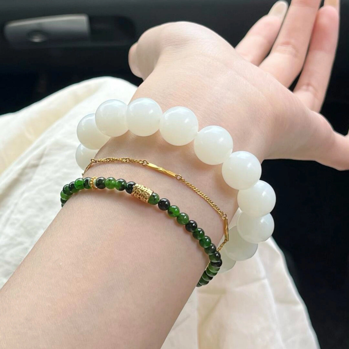 Kynam Agarwood and Nephrite Green Jade Layered Bracelet - Stay Grounded and Peaceful