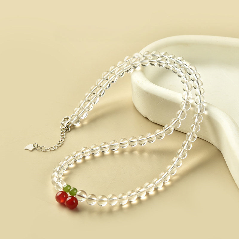 Natural White Crystal Cherry Bracelet Necklace Set – Soothe Emotions, Cleanse Aura