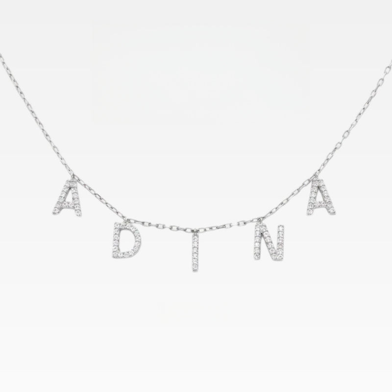 Custom Full Diamond Letter Pendant Necklace | 925 Sterling Silver Layered Name Necklace