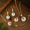 Natural Hetian Jade Necklace/Bracelet/Earrings/Ring Set - Stands for Peace