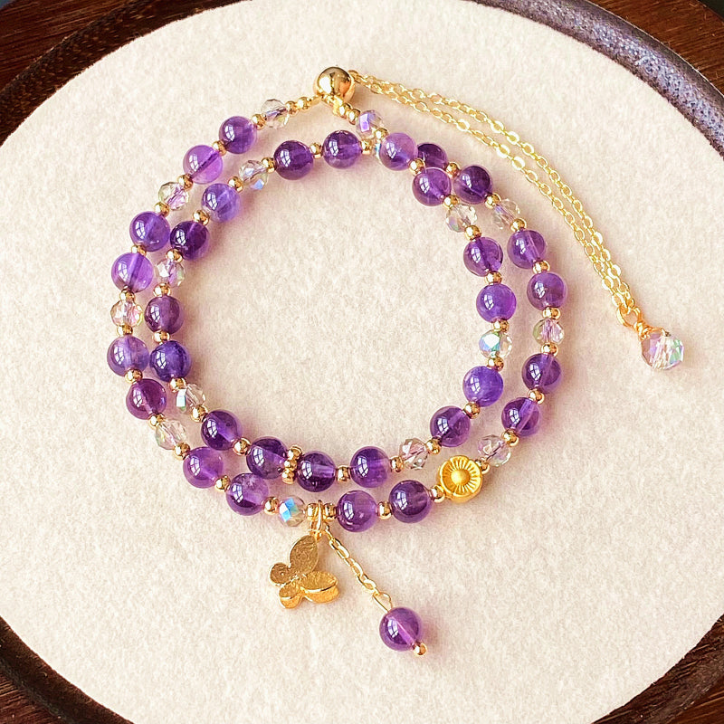 Citrine & Amethyst Double-Layer Bracelet - Attract Wealth, Boost Luck, Layer for Career Success