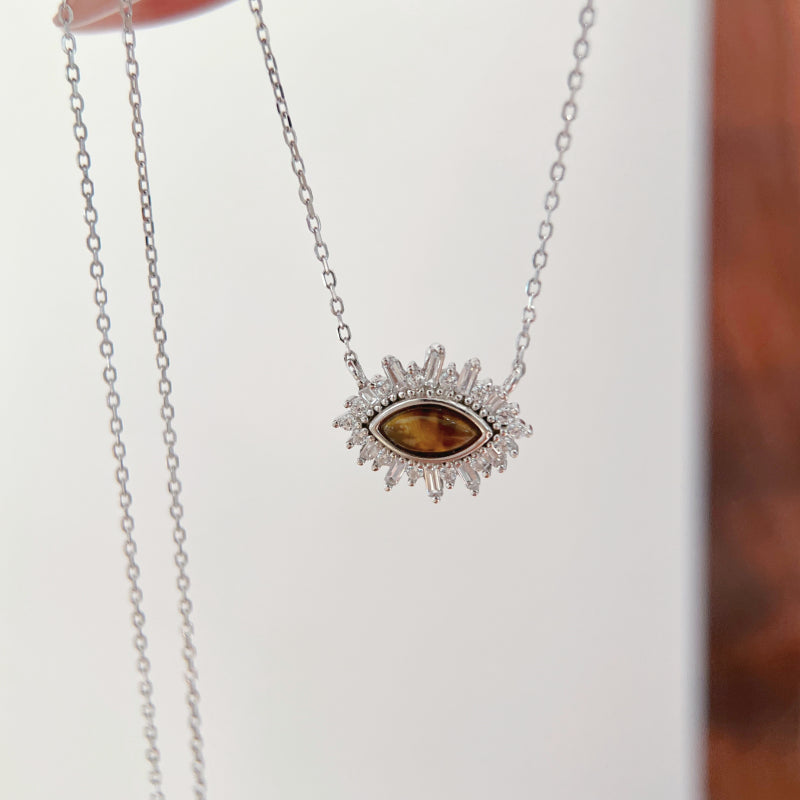 Evil Eye Natural Tiger Eye Stone Necklace - Block Negative Energy & Ward Off Evil Spirits