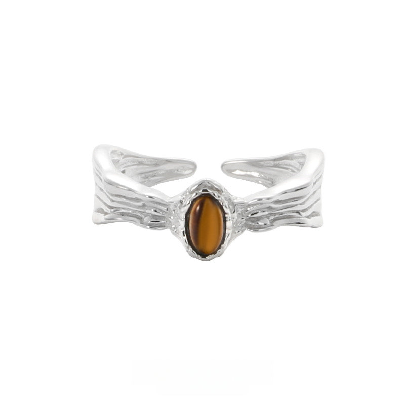 Natural Tiger Eye Stone Ring, Small Universe Saturn Open Ring