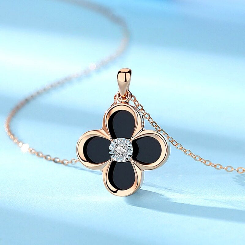Onyx Lucky Clover Necklace — Two-Way Wear • Reversible Design