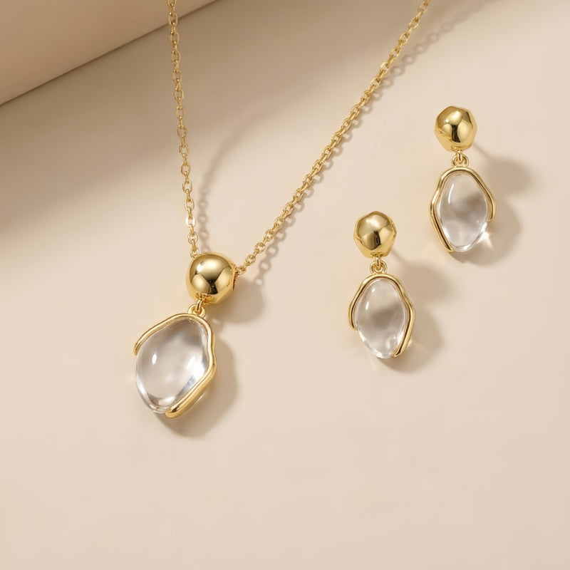 Natural Clear Quartz Gold Setting Necklace & Earrings · Balance Your Energy