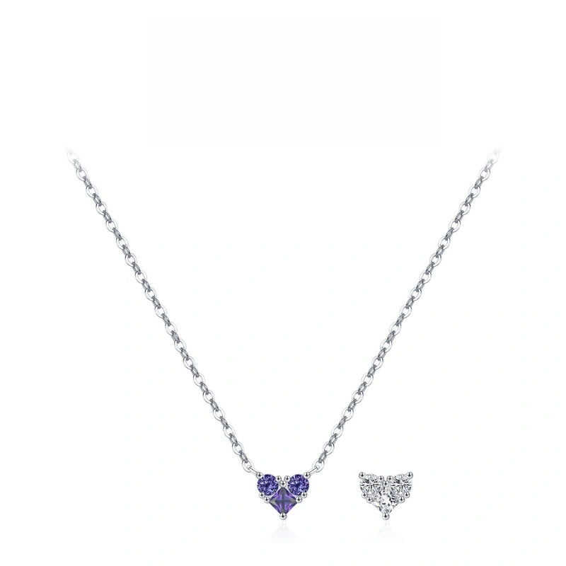 Heart Birthstone Necklace for Women | 925 Sterling Silver Three Stone Pendant | Dainty Birthday Gift