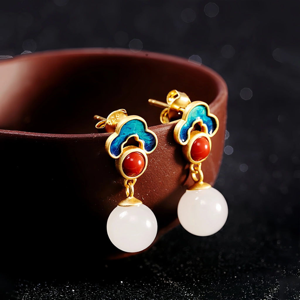 Natural Hetian Jade Cloud Necklace Earrings Ring Set - Soothe Restless Mind
