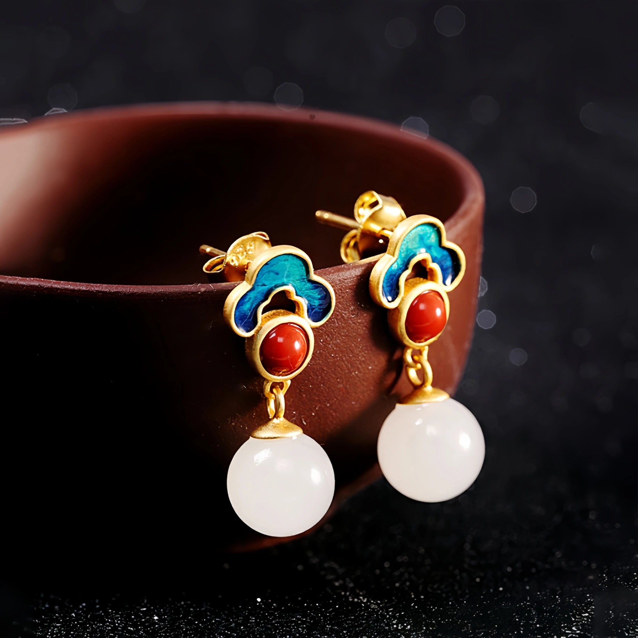 Natural Hetian Jade Cloud Necklace Earrings Ring Set - Soothe Restless Mind