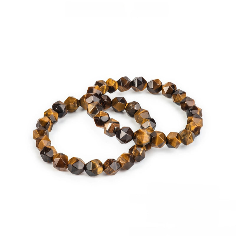 Bracelet en Pierre Naturelle Œil de Tigre Polygonale, Tendance Personnalité, Cadeau Couple