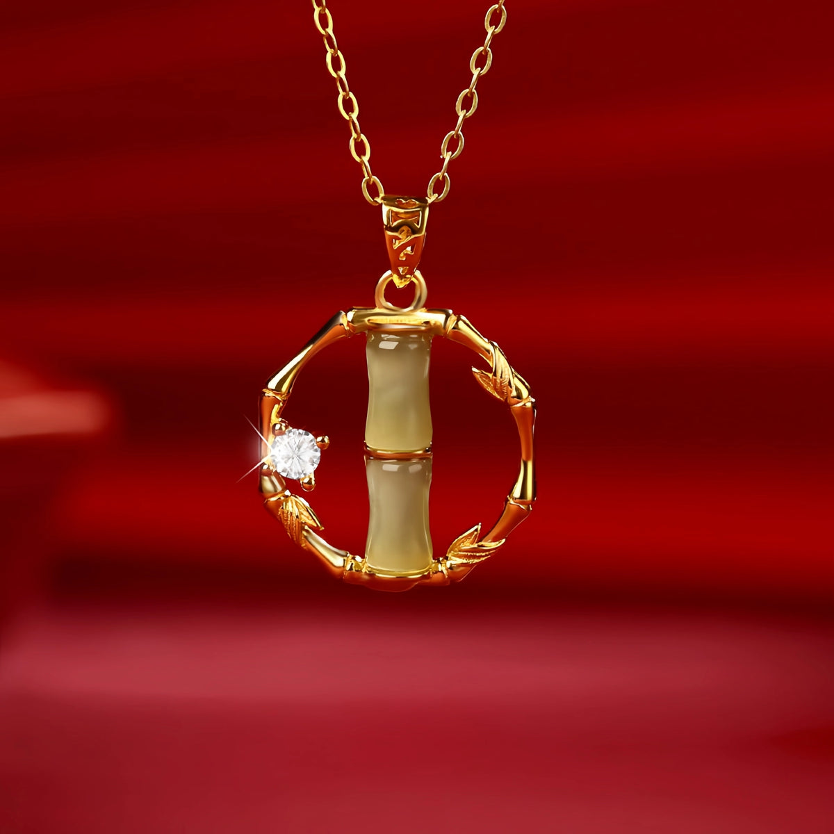 Nephrite Bamboo Charm Necklace - Symbol of Progress and Integrity