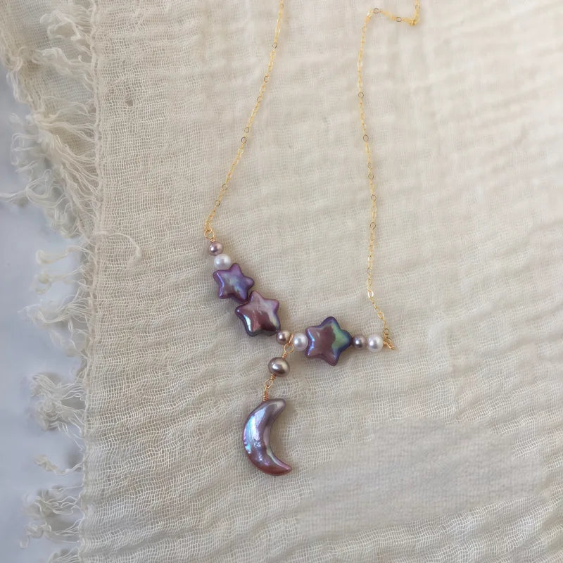 Natural Freshwater Baroque Pearl Moon&Star Necklace - Dream Big, Stay Soft