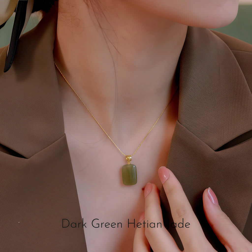 Gentle Natural Hetian Jade Plain Tablet Necklace - Peace & Serenity