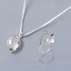 Floral Silver‑Tone White Gemstone Jewelry Set - Clears Negative Energy