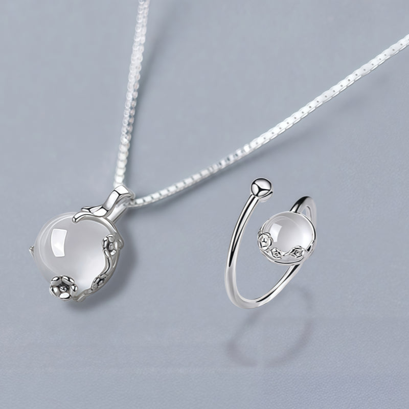 Floral Silver‑Tone White Gemstone Jewelry Set - Clears Negative Energy