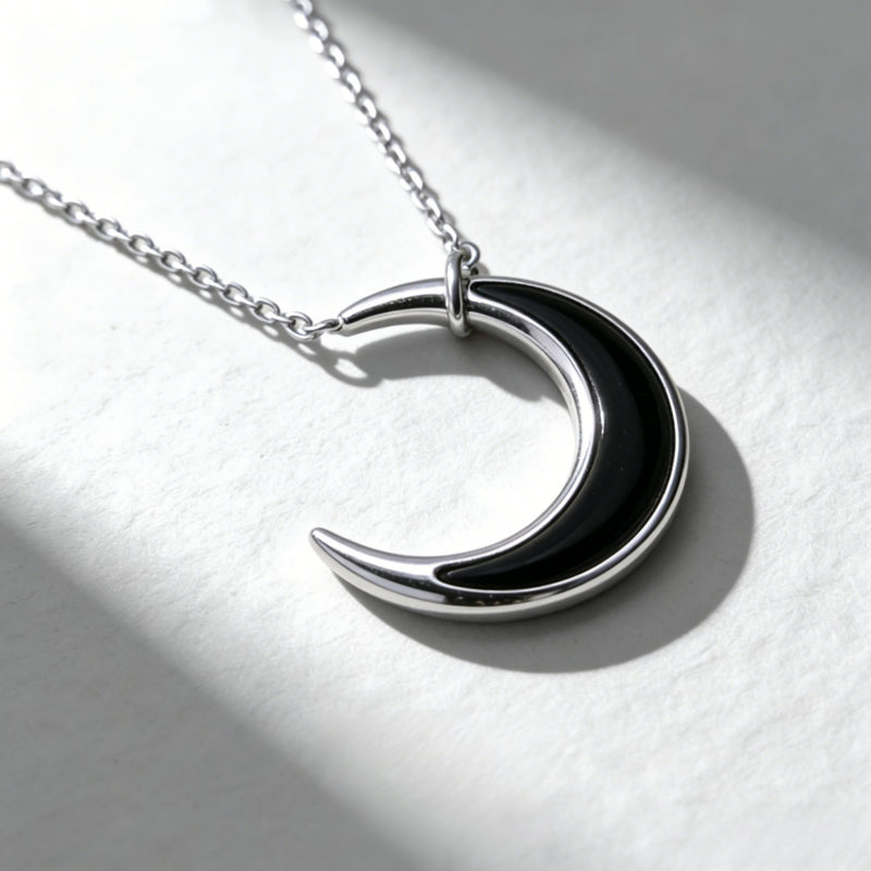 Black Agate Moon Necklace - Carrier of Good Wishes