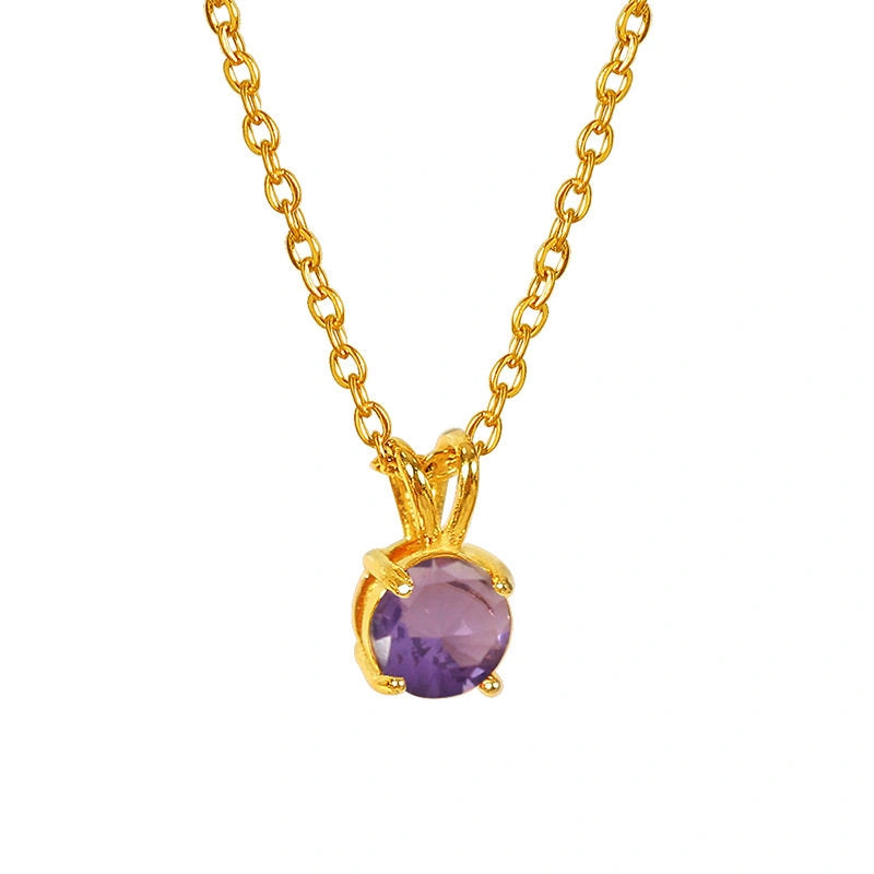 Colorful Birthstone Pendant Necklace | Dainty CZ Clavicle Chain | Perfect Birthday Gift for Women