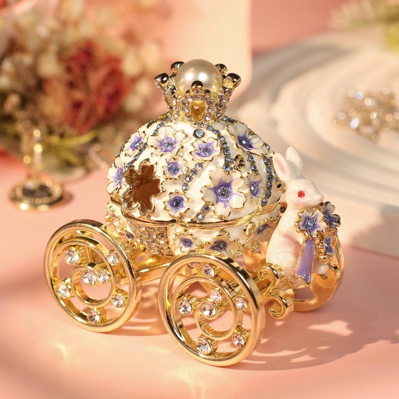 Dainty Princess Cherry Blossom Trinket Box | Enamel Bunny Carriage