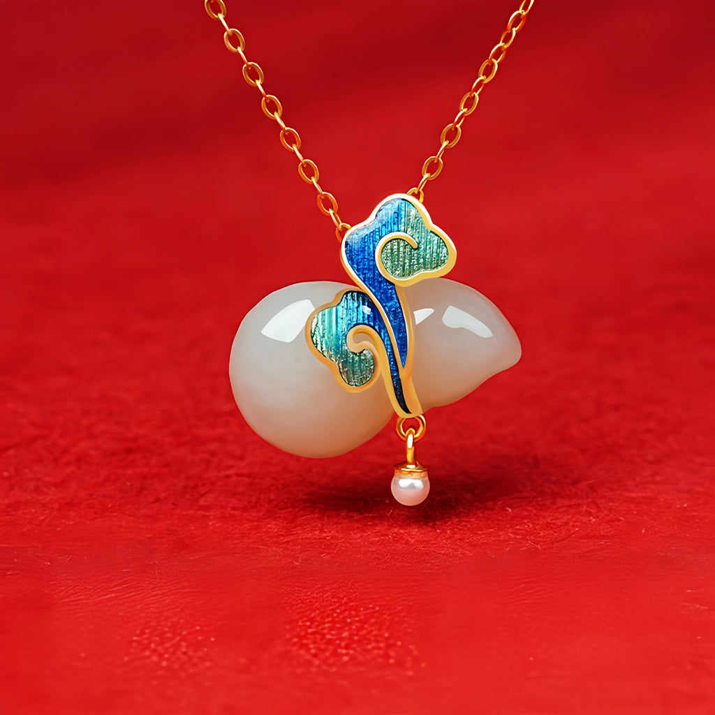 Hetian Jade Gourd & Cloud Necklace - Symbolizing Good Fortune And Peace