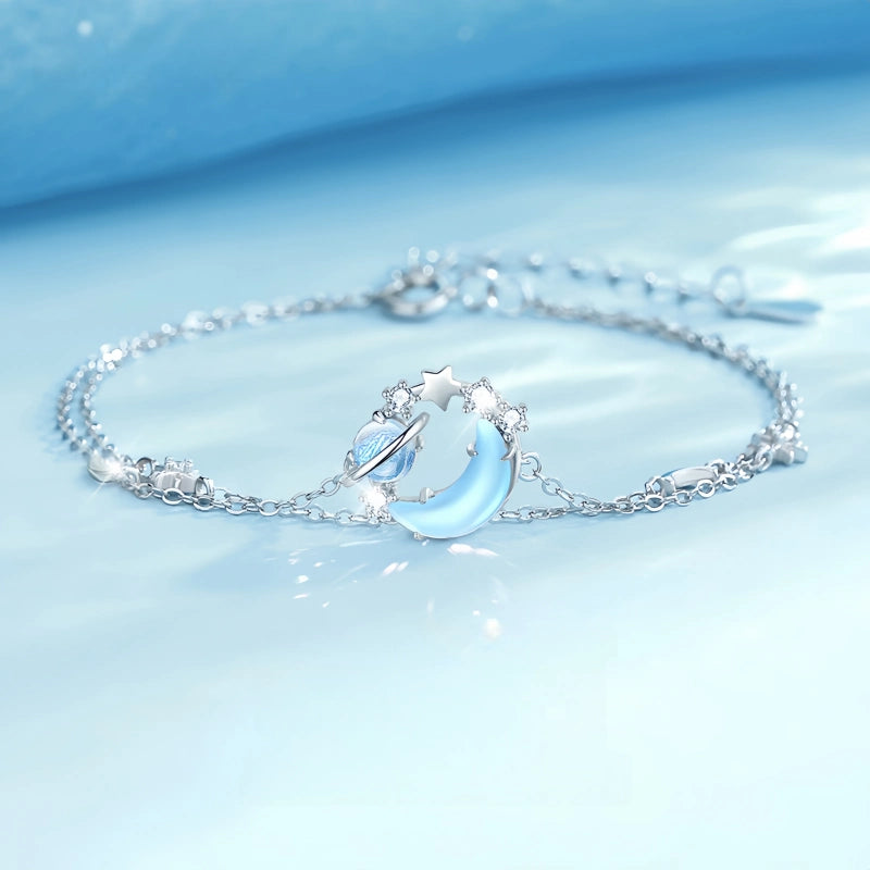 Aurora Crescent Starlight Double Layer S999 Bracelet - Carry Cosmic Blessings With You