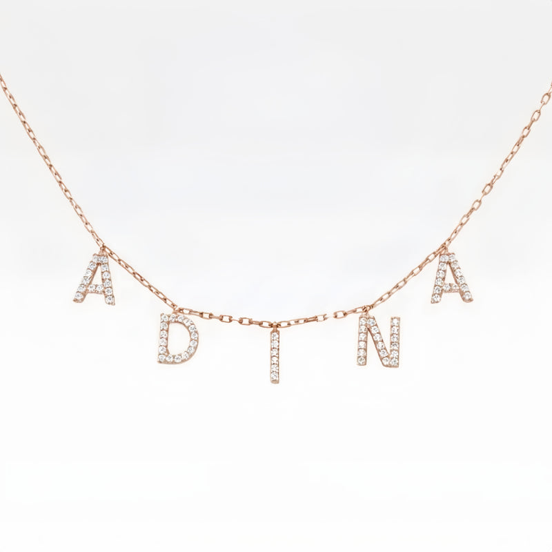 Custom Full Diamond Letter Pendant Necklace | 925 Sterling Silver Layered Name Necklace