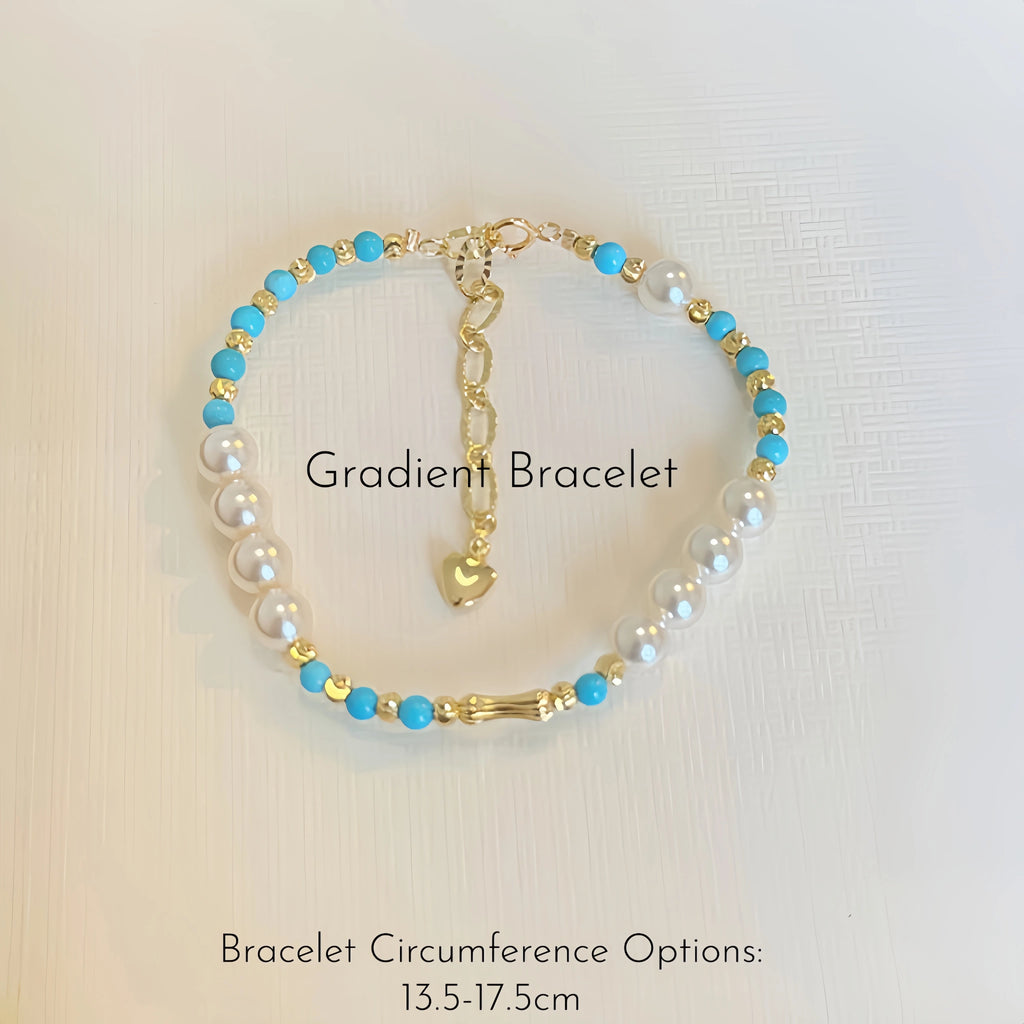 Natural Turquoise & Pearl Stackable Bracelet - Ease Stress & Vintage Elegant Vibe