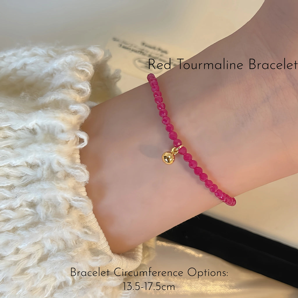 Natural Red Tourmaline & Pearl Stackable Bracelet - Unleash Passion & Soft Elegance