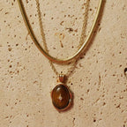 Collier Œil de Tigre naturel en Argent 925 plaqué or lourd - Motif étoile • Polyvalent pour le printemps et l'été