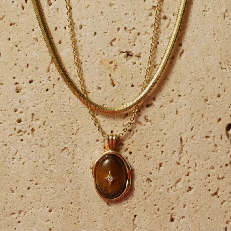 Natural Tiger Eye S925 Heavy Gold Plating Necklace - Star Design • Versatile for Spring & Summer