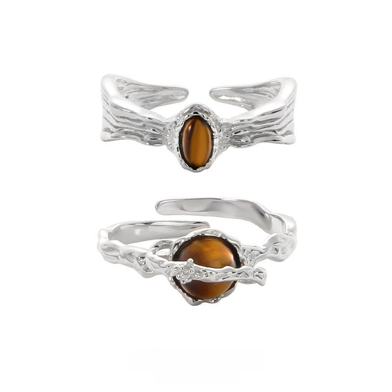Natural Tiger Eye Stone Ring, Small Universe Saturn Open Ring