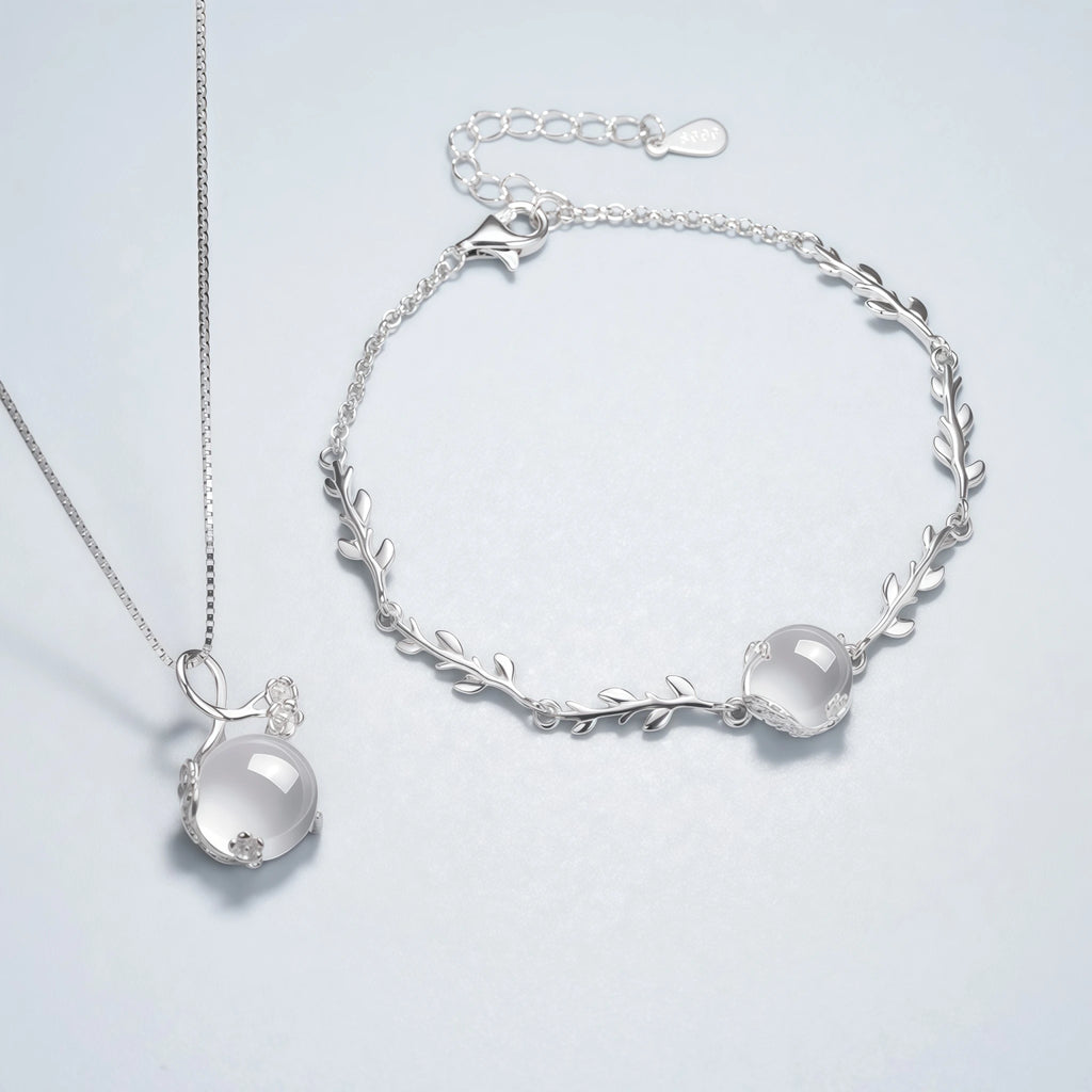 Plum‑Blossom Chalcedony Sterling Silver 3‑Piece